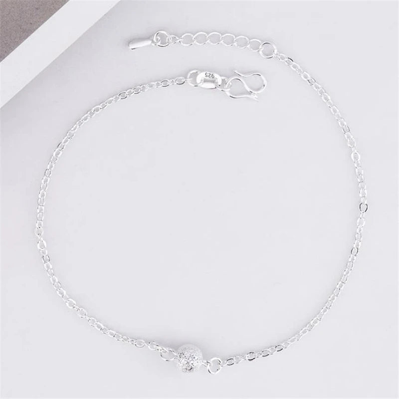 KOFSAC New Fashion Frosted Beads 925 Sterling Silver Anklets For Women Ankle Chain Bracelet Foot Jewelry Girl Party Best Gifts