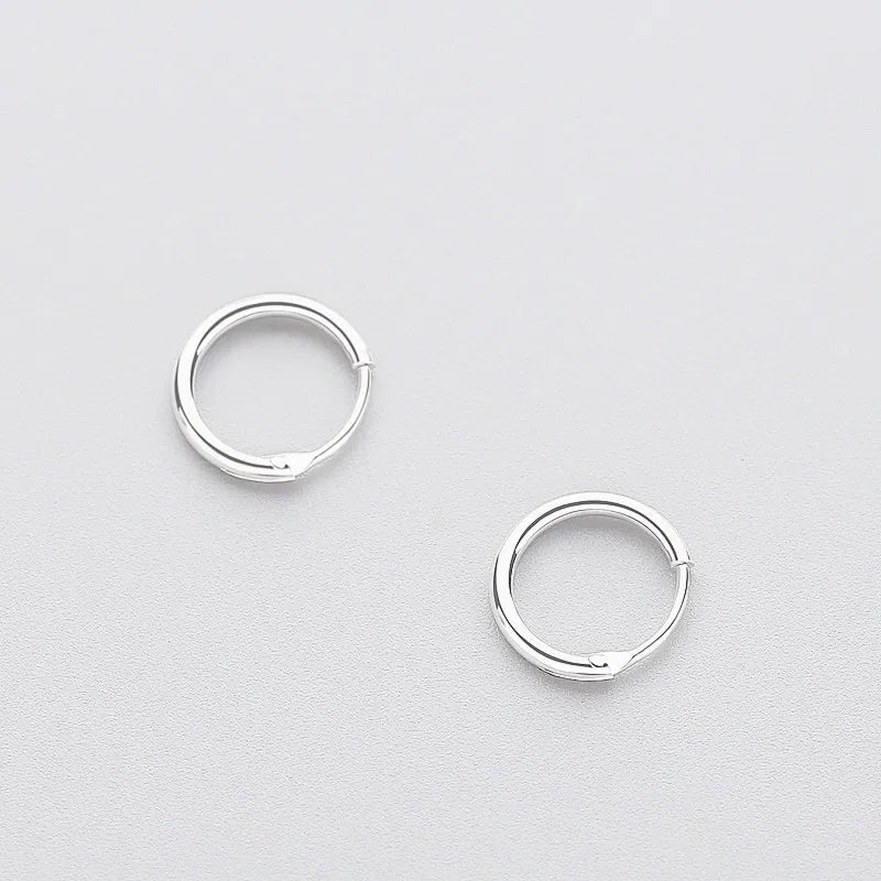 SOFTPIG Real 925 Sterling Silver Minimalist Smooth Round Hoop Earrings Fine Jewelry  Accessories Black White Color