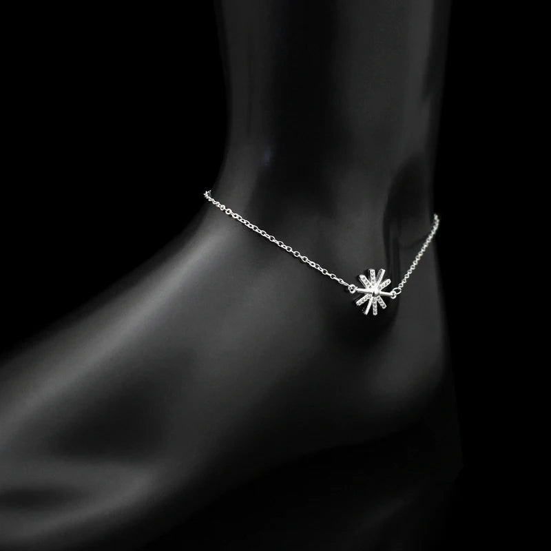 Fashion 925 Sterling Silver Sunflower Zircon Pendant Beach Anklet Rhinestone Sun Flower Women Charm Foot Chain Bracelet Jewelry