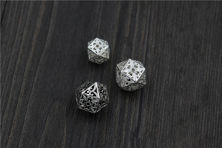 100% 925 Sterling Silver Vintage Hollow Out Flower Space Beads Craft Handmade Charm S925 Silver Loose Beads DIY Jewelry Making