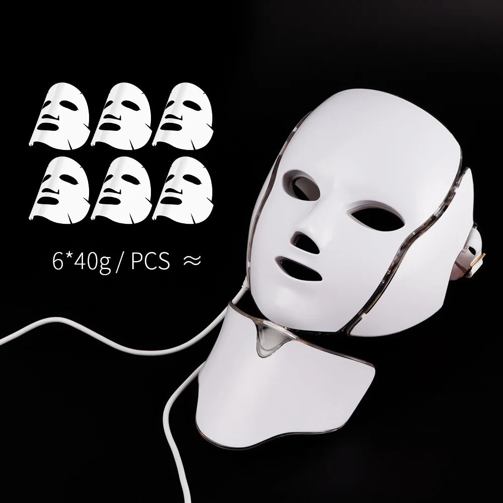 7 Colors LED Facial Mask with Neck LED Light Therapy Mask Skin Rejuvenation Anti Acne Beauty Device Face Lifting Firm Massager