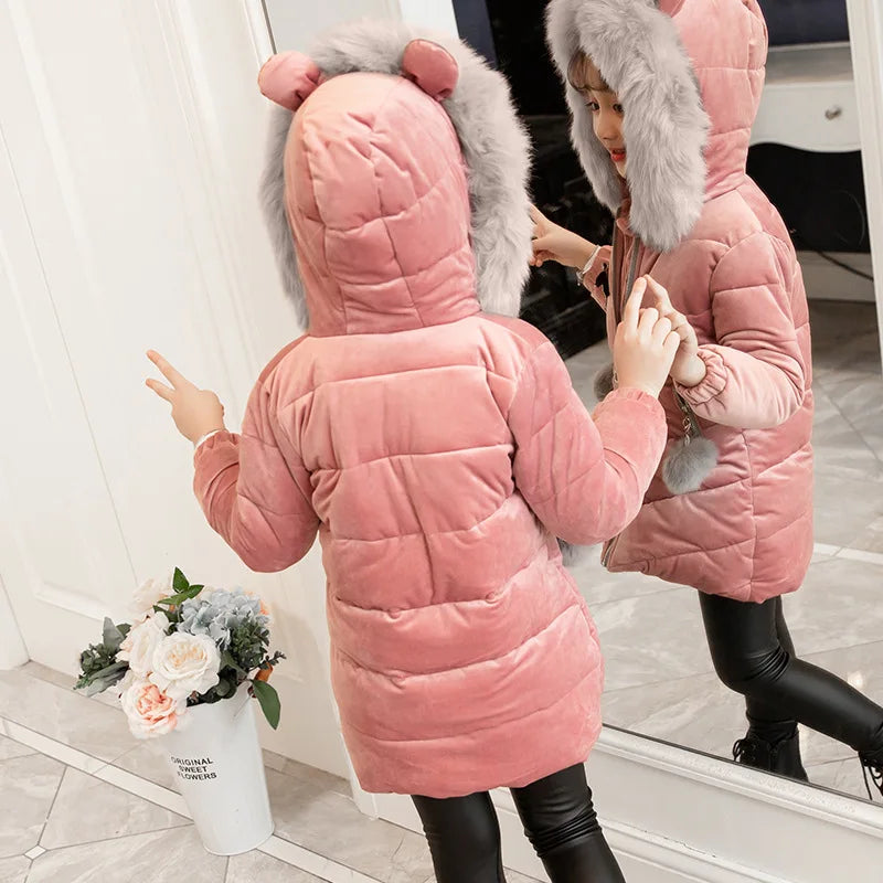 Children Down Coat Winter Teenager Thickened Hooded Cotton-padded Parka Coat Kids Warm Long Jackets Toddler Kids Outerwear