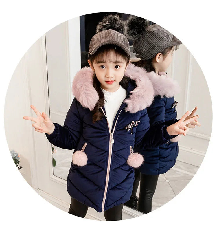 Children Down Coat Winter Teenager Thickened Hooded Cotton-padded Parka Coat Kids Warm Long Jackets Toddler Kids Outerwear