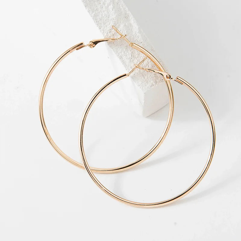 Bulbusbow Exaggerated Big Smooth Circle Hoop Earrings for Women in Geometric U Shape with Gold Plated Zinc Alloy