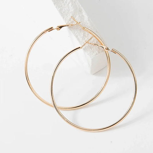 Bulbusbow Exaggerated Big Smooth Circle Hoop Earrings for Women in Geometric U Shape with Gold Plated Zinc Alloy