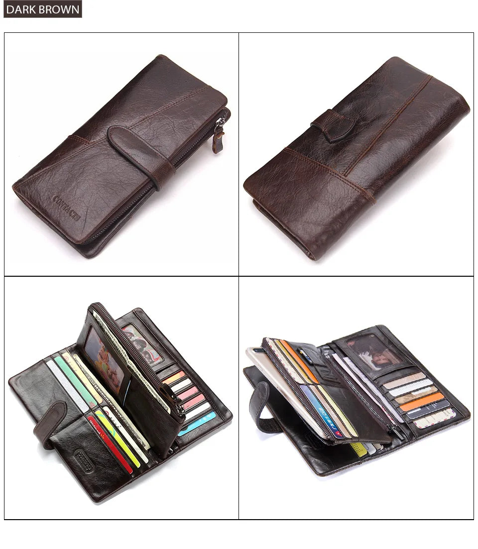 Contact's New Genuine Leather Wallet Fashion Coin Purse For Ladies Women Long Clutch Wallets With Cell Phone Bags Card Holder