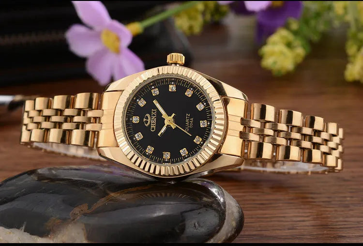 CHENXI Brand Top Luxury Ladies Gold Watch Women Golden Clock Female Women Dress Rhinestone Quartz Waterproof Watches Feminine