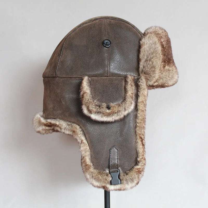 Bomber Hats Winter Men Warm Russian Ushanka Hat with Ear Flap Pu Leather  Fur Trapper Cap  Earflap for Women