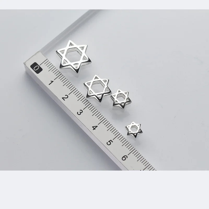 100% 925 Sterling Silver Craft Hollow Spacer Beads 7.5 9.5 12.5 13.5 15.5mm Fashion Star of David Charm Beads Diy Jewelry Making