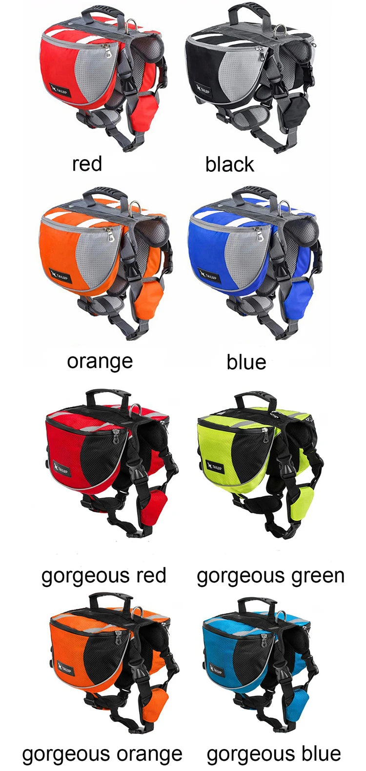 TAILUP Polyester Pet Dog Saddlebags Pack Hound Travel Camping Hiking Backpack Saddle Bag for Small Medium Large Dogs Free Gift