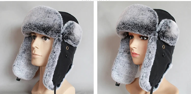 冬季男士飞行员帽 仿皮草俄罗斯帽子 女式 Ushanka 厚保暖帽 带护耳