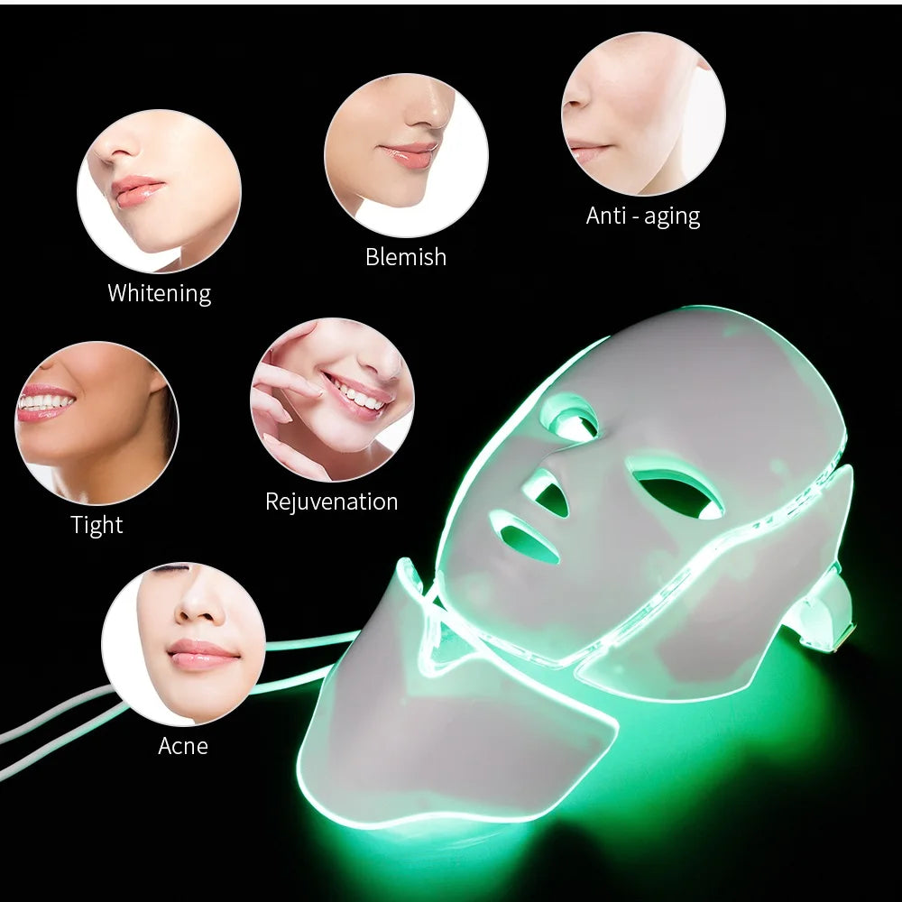 7 Colors LED Facial Mask with Neck LED Light Therapy Mask Skin Rejuvenation Anti Acne Beauty Device Face Lifting Firm Massager