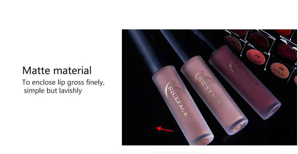 NICEFACE Lip Gloss 26 Colors Nude Matte Liquid Lipstick Mate Waterproof Long Lasting Moisturizing Lipgloss Lip Makeup Cosmetics