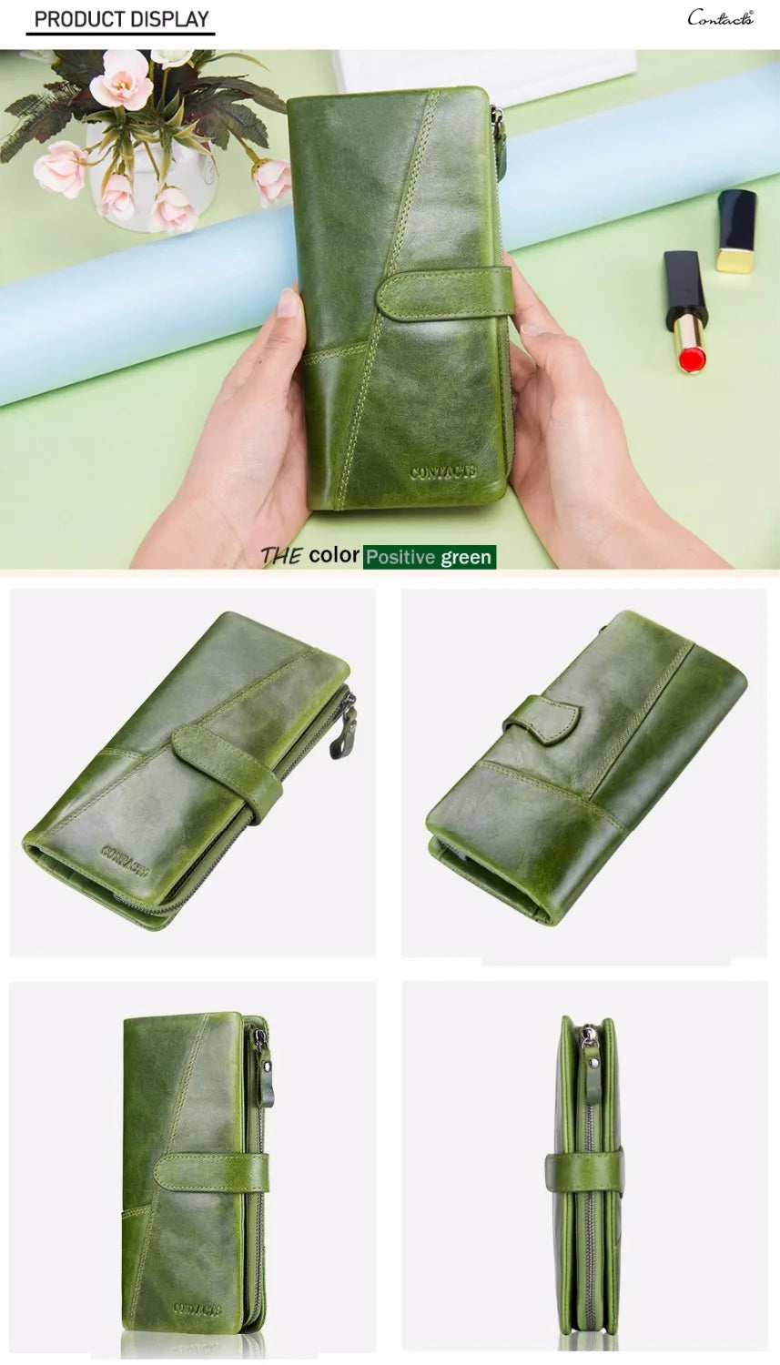 Contact's New Genuine Leather Wallet Fashion Coin Purse For Ladies Women Long Clutch Wallets With Cell Phone Bags Card Holder