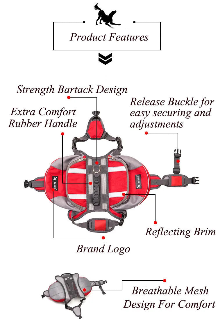 TAILUP 涤纶宠物狗马鞍包猎犬旅行露营徒步旅行背包马鞍包适用于小型中型大型犬免费礼物