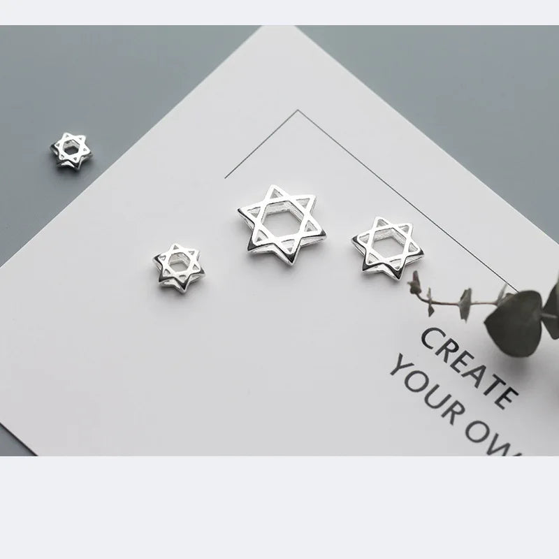 100% 925 Sterling Silver Craft Hollow Spacer Beads 7.5 9.5 12.5 13.5 15.5mm Fashion Star of David Charm Beads Diy Jewelry Making