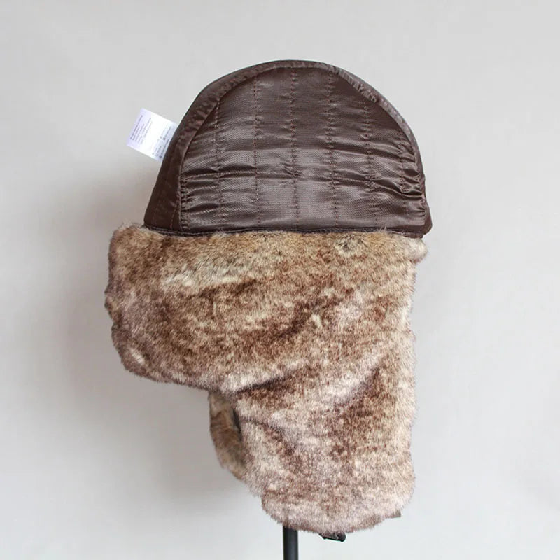 Bomber Hats Winter Men Warm Russian Ushanka Hat with Ear Flap Pu Leather  Fur Trapper Cap  Earflap for Women