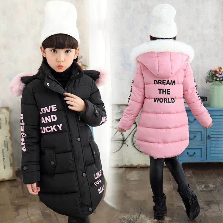 Children Down Coat Winter Teenager Thickened Hooded Cotton-padded Parka Coat Kids Warm Long Jackets Toddler Kids Outerwear