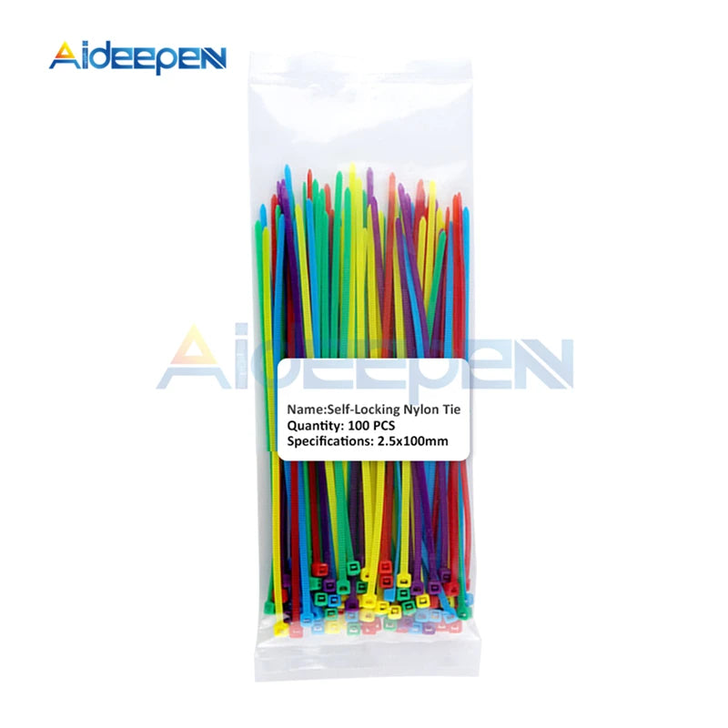 100Pcs/lot 2.5*100mm 12 Color Plastic Non-slip Wire Zip Ties Set 100mm Self-locking Nylon Durable Cable Ties