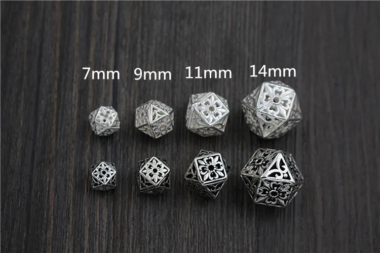 100% 925 Sterling Silver Vintage Hollow Out Flower Space Beads Craft Handmade Charm S925 Silver Loose Beads DIY Jewelry Making