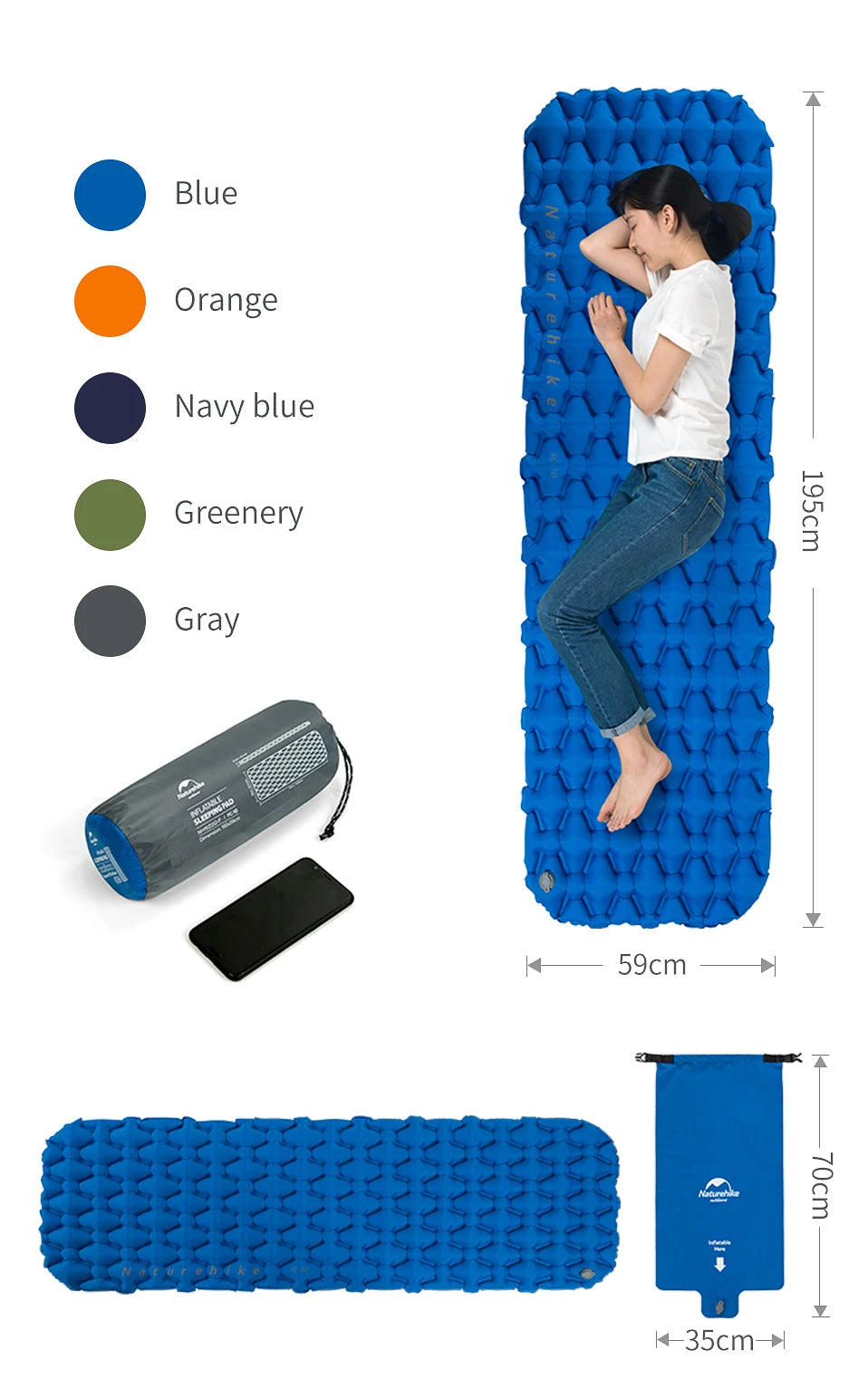 Naturehike Inflatable Mattress Camping Mattress Air Mattress Ultralight Outdoor Sleeping Pad Folding Bed Hiking Sleeping Mat