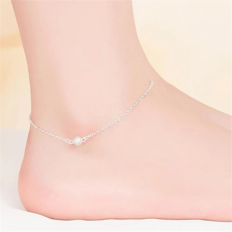 KOFSAC New Fashion Frosted Beads 925 Sterling Silver Anklets For Women Ankle Chain Bracelet Foot Jewelry Girl Party Best Gifts