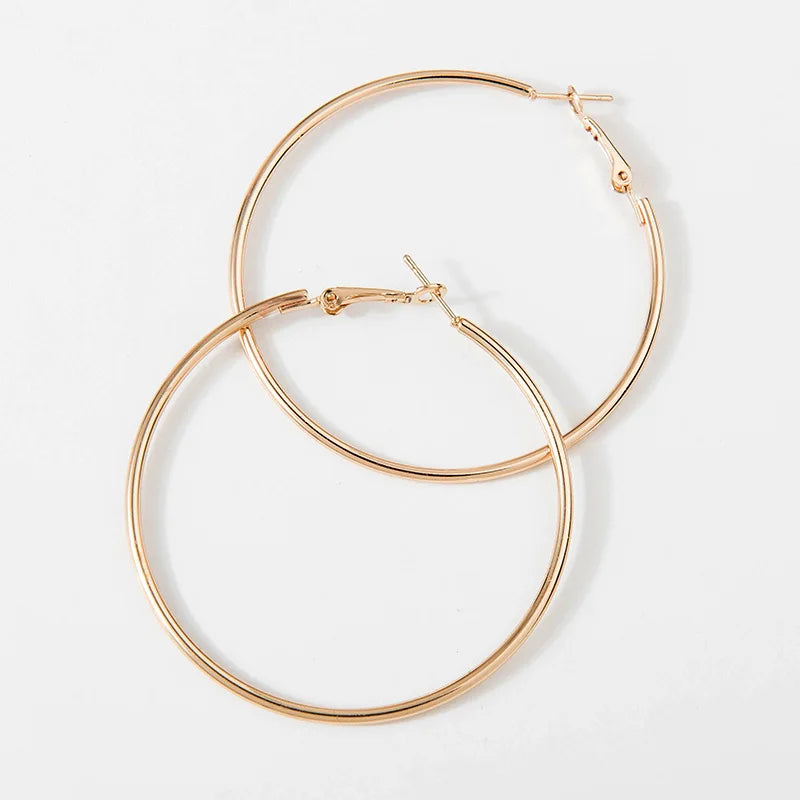 Bulbusbow Exaggerated Big Smooth Circle Hoop Earrings for Women in Geometric U Shape with Gold Plated Zinc Alloy