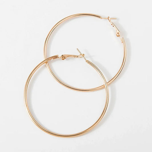 Bulbusbow Exaggerated Big Smooth Circle Hoop Earrings for Women in Geometric U Shape with Gold Plated Zinc Alloy