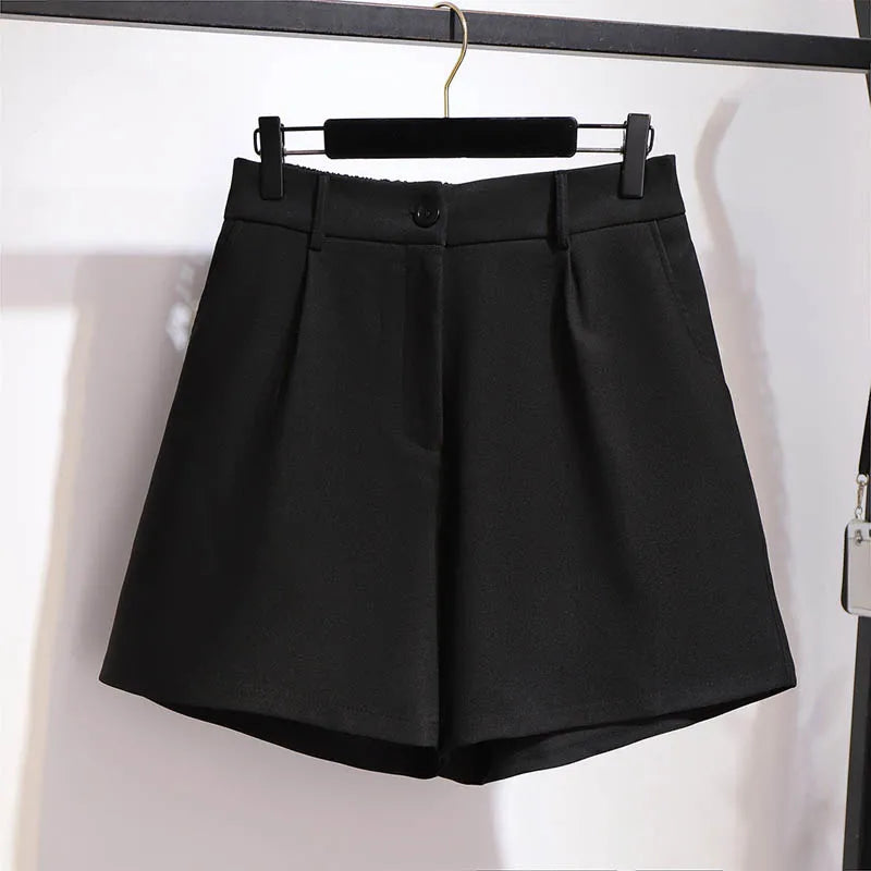 150Kg Plus Size Women's Summer Casual High-Waisted Wide-Leg Shorts 5XL 6XL 7XL 8XL 9XL Thin A-Line Shorts Black