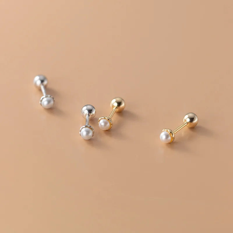 WANTME 925 Sterling Silver Simple Sweet Shell Spiral Beads Small Stud Earrings for Women Fashion Korean Party Piercing Jewelry