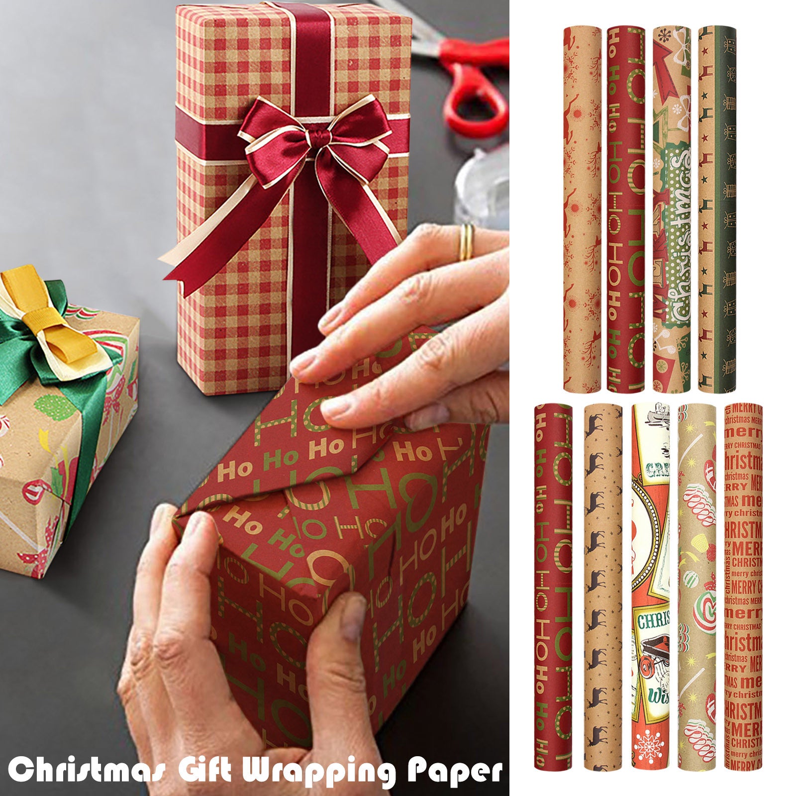 1PCs Single-sided Christmas Wrapping Paper Classic Santa Claus Patterns Artware Packing Paper Christmas Decoration 70cmX50cm#02