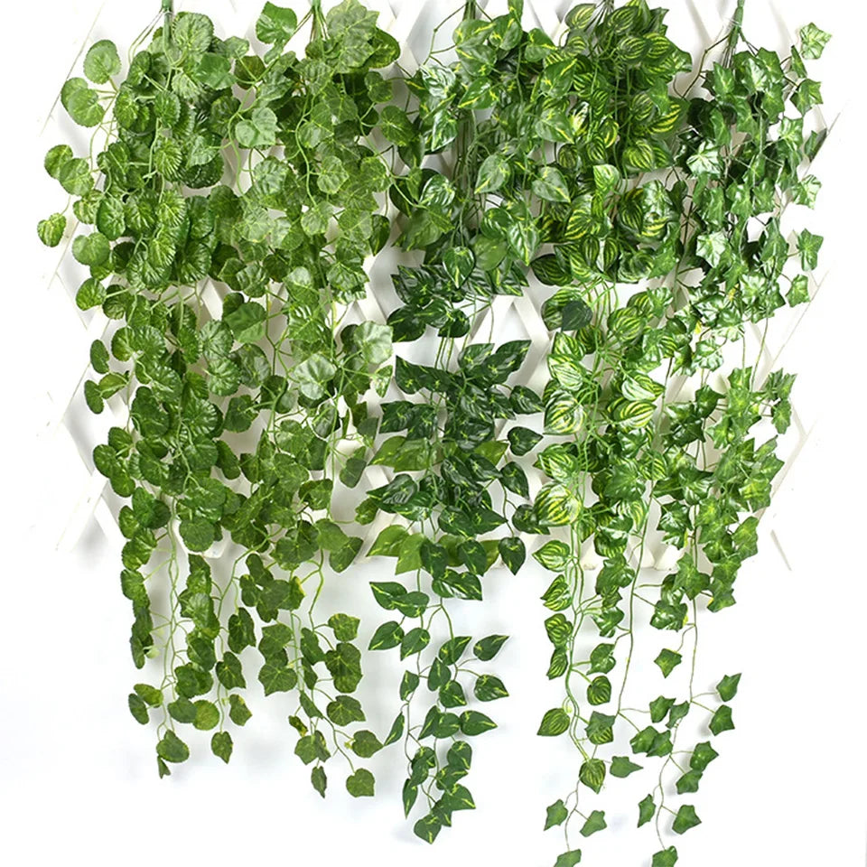 Artificial Plant Vines Wall Hanging Rattan Leaves Branches Outdoor Garden Home Decoration Plastic Fake Silk Leaf Green Plant Ivy