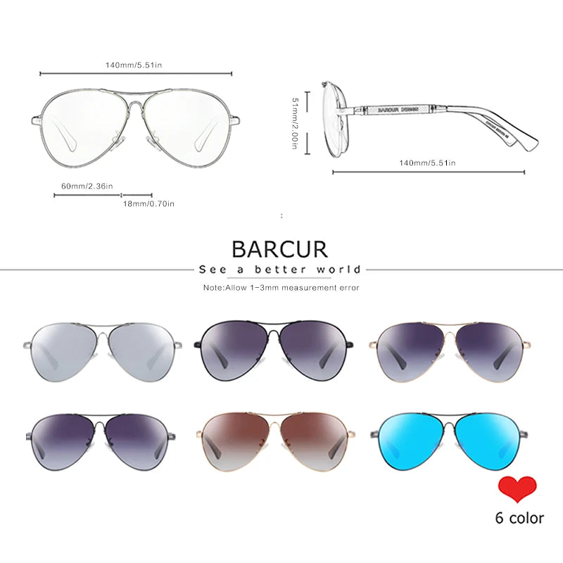 BARCUR Design Titanium Alloy Sunglasses Polarized Men's Sun Glasses Women Pilot Gradient Eyewear Mirror Shades Oculos De Sol