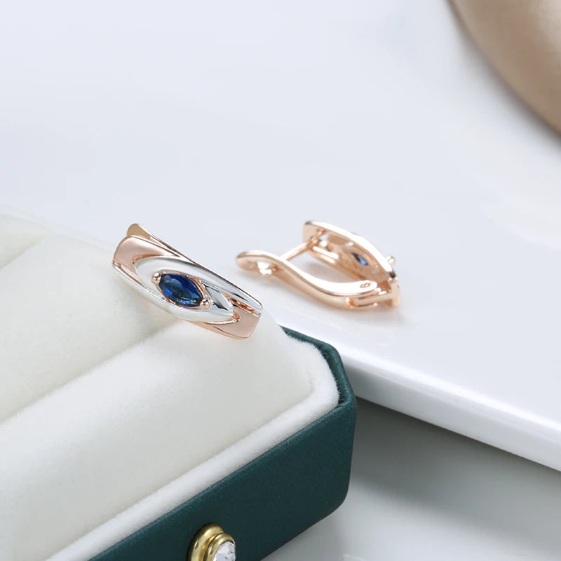 Kinel Luxury Blue Stone Earrings Ring Sets 585 Rose Gold Mixed Silver Natural Zircon Accessories Trendy Women Wedding Jewelry