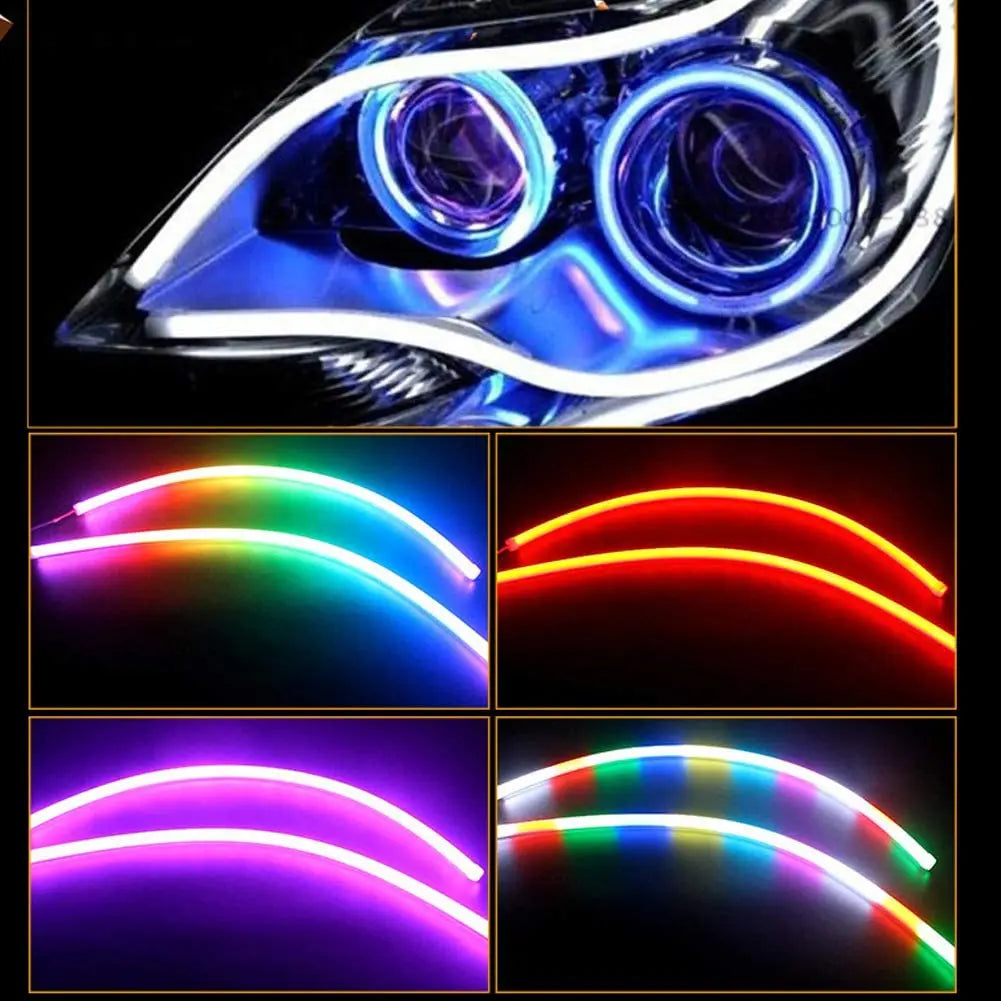 NLpearl 2Pcs RGB Daytime Running Light DRL Universal Flexible Flowing Multi Color LED Strip Turn Signal Lights  For Headlight