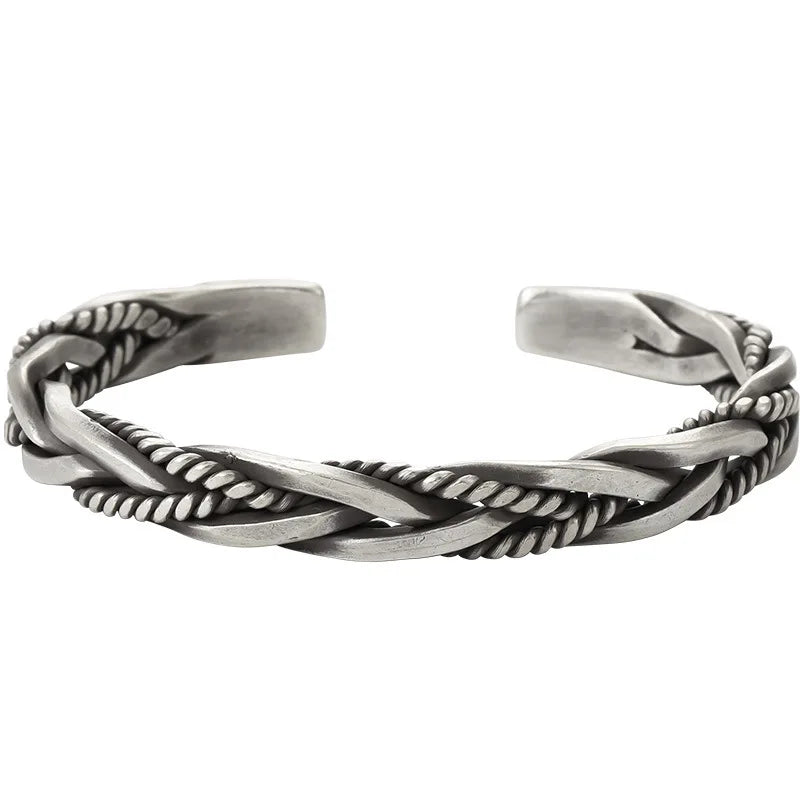 925 Sterling Silver Twisted Woven Bracelet bangle Cuff man women Retro Thai Original Handmade Exquisite Unique Opening Gift