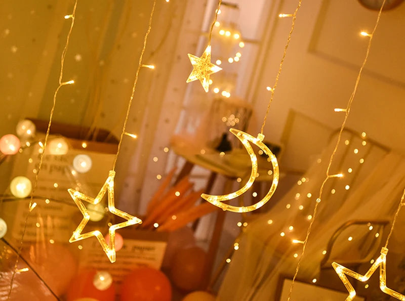 LED Star Lamp Curtain Garland Fairy String Lights Christmas Decoration Outdoor For Holiday Wedding Party 2023 New Year Decor