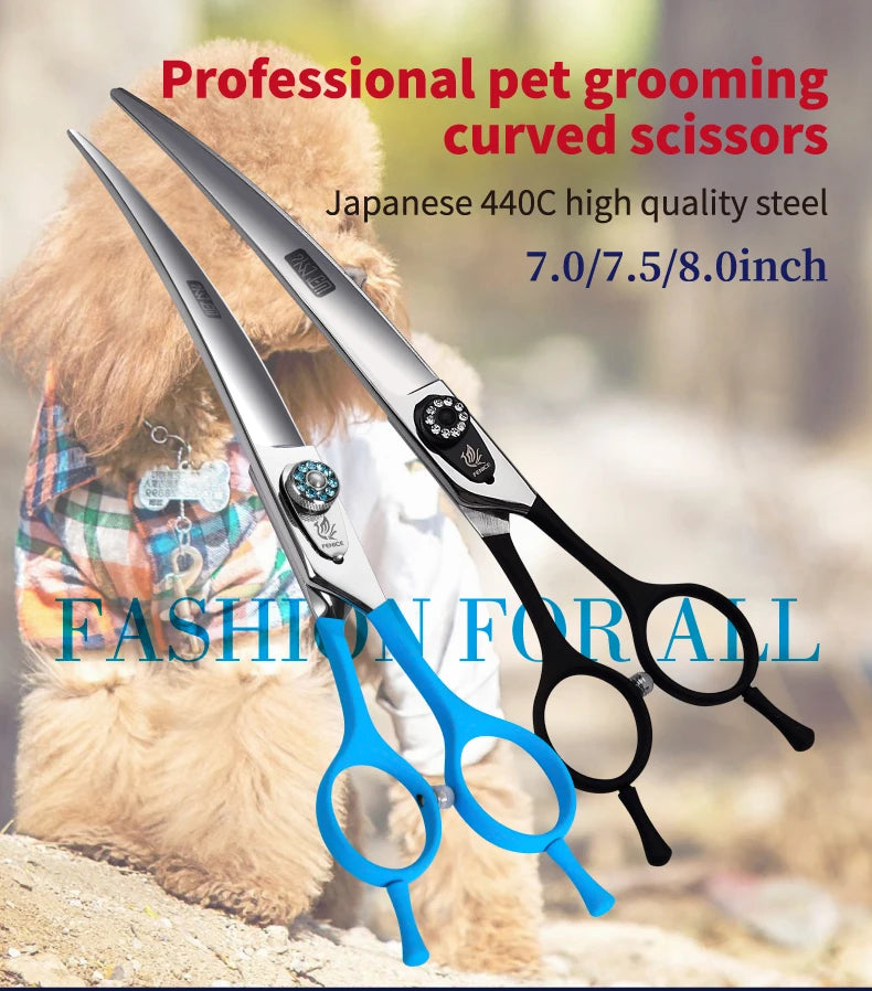 Fenice 7.0 7.5 8.0 Inch Professional Black Grooming Scissors Curved Shear for Teddy/Pomeranian Dogs Pet Grooming Tools JP 440C