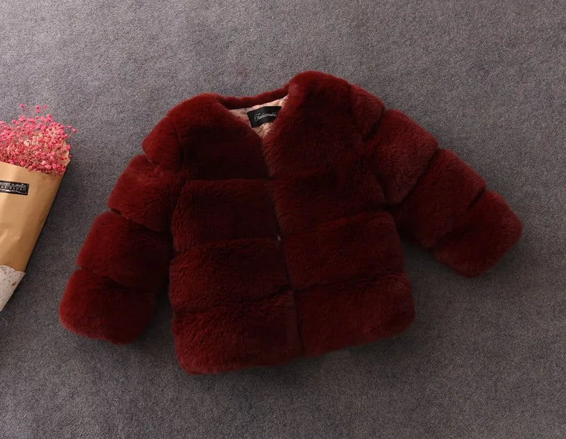 Baby Girls Faux Fur Coat Winter Children Girls Long Sleeve Christmas Jacket Warm Kids Girls Snow Coat Girls Outerwear Clothing