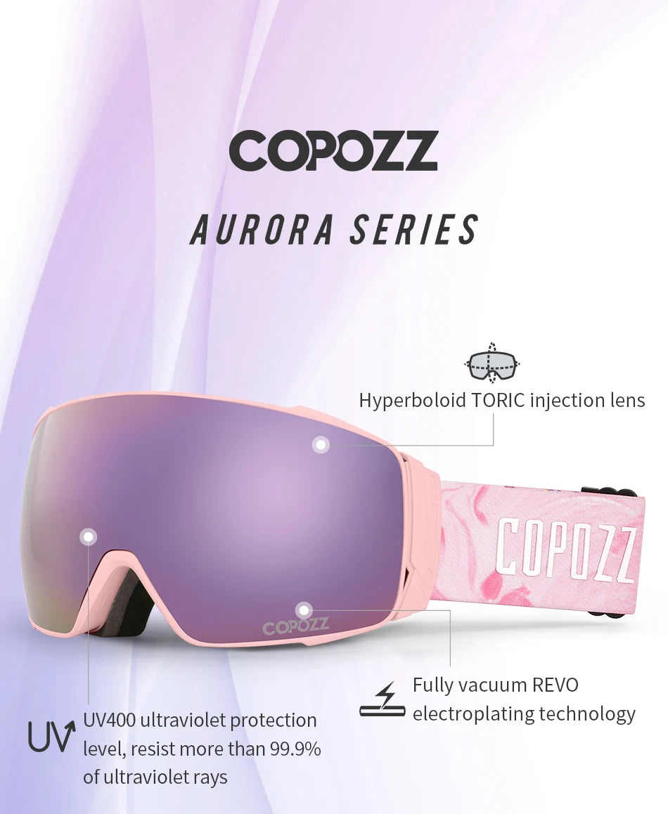 Copozz Magnetic Polarized Ski Goggles Anti-Fog Winter Double-Layers UV400 Protection Men Ski Glasses Eyewear with Lens Case Set