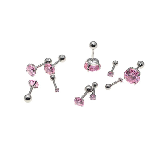 The Screw-back Stud Earrings Pink Zircon The Needl is 1.2*6mm 316L Stainless Steel No Allergy Never Fade