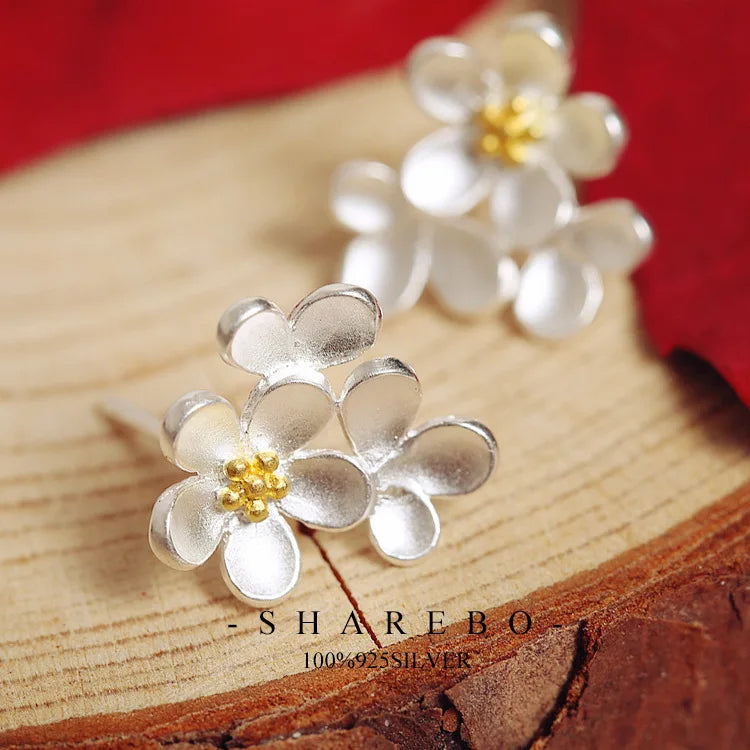 Real 925 Sterling Silver Daisy Flower Earrings for Women Girls Gift Hot Fashion sterling-silver-jewelry Women Earrings