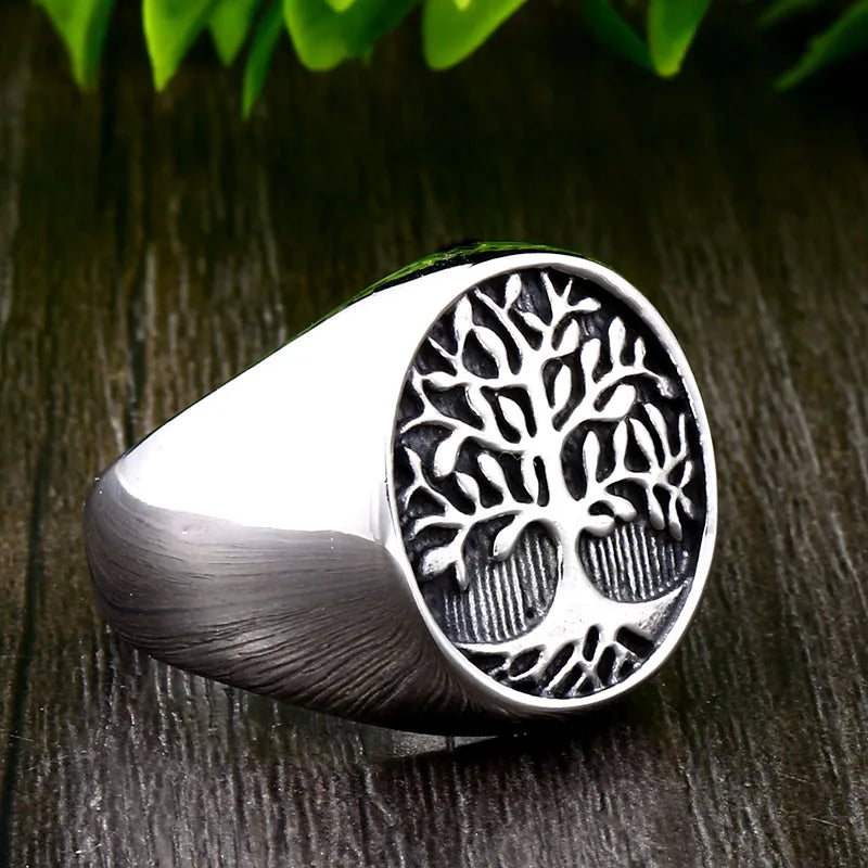 Bulbusbow Tree of Life Viking Ring in 316L Stainless Steel – Unisex Amulet Jewelry