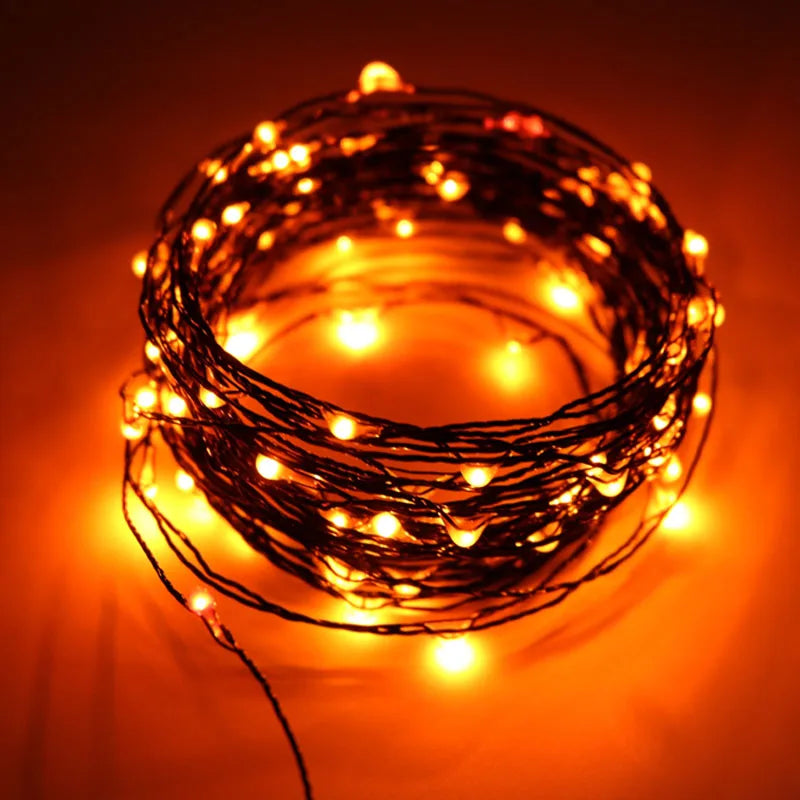 10M 100 LED Lights Decoration Halloween Black Wire Orange Purple Color Halloween Decoration Fairy Lights for Home Decor