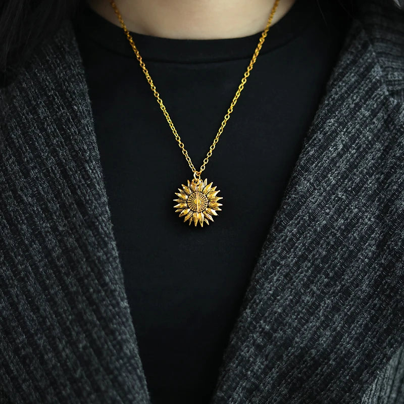 You Are My Sunshine Necklaces For Women Men Lover Gold Color Sunflower Necklace Pendant Jewelry Birthday Gift For Girlfriend Mom