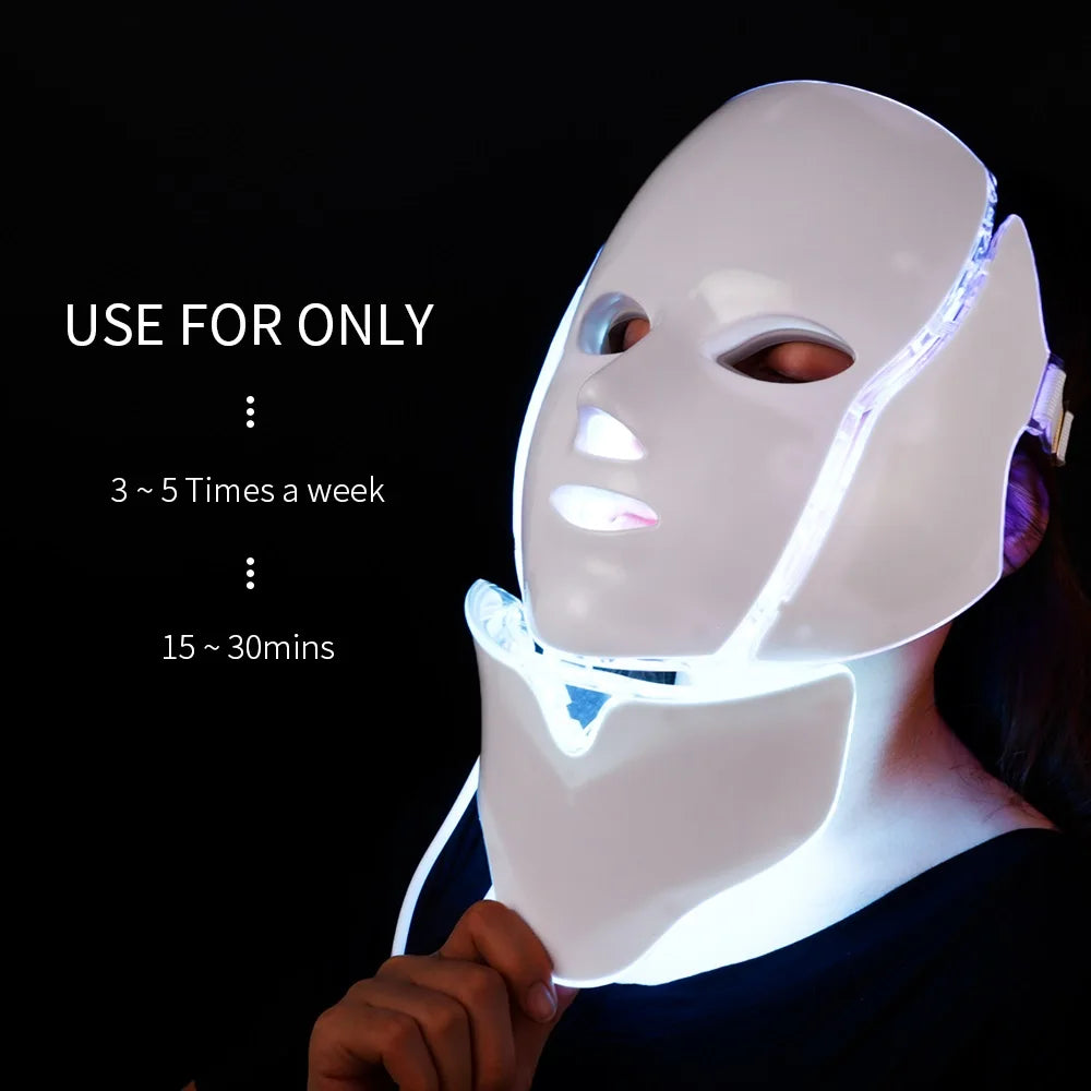 7 Colors LED Facial Mask with Neck LED Light Therapy Mask Skin Rejuvenation Anti Acne Beauty Device Face Lifting Firm Massager