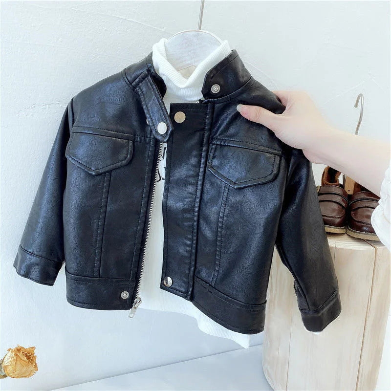 Spring Autumn Children Boys Girls leather jacketJacket 2021 New Fashion Handsome Baby Zipper Coat Kids Outerwear Leather Jacket