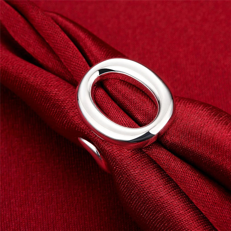 DOTEFFIL 925 Sterling Silver Circle O Open Adjustable Size Rings For Women Wedding Engagement Party Jewelry