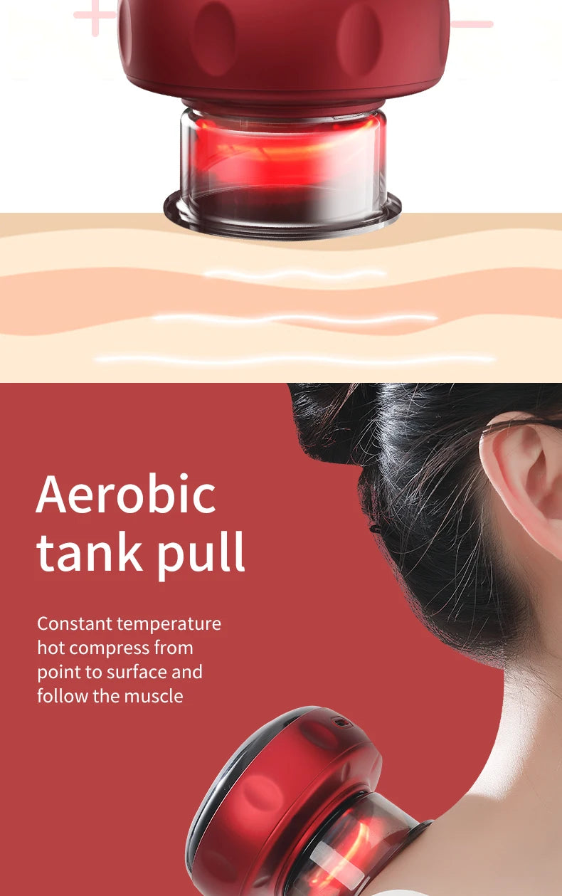 AiQUE Recharge Electric Vacuum Cupping Therapy Set Skin Scraping Massage Guasha Wireless Slimming Body Fat Burner Smart Cupping