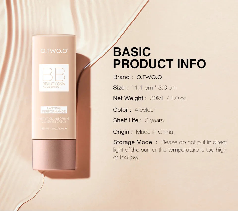 O.TWO.O Makeup Base BB Cream Natural Whitening Cream Waterproof Make Up Liquid Foundation Professional White Cosmetics